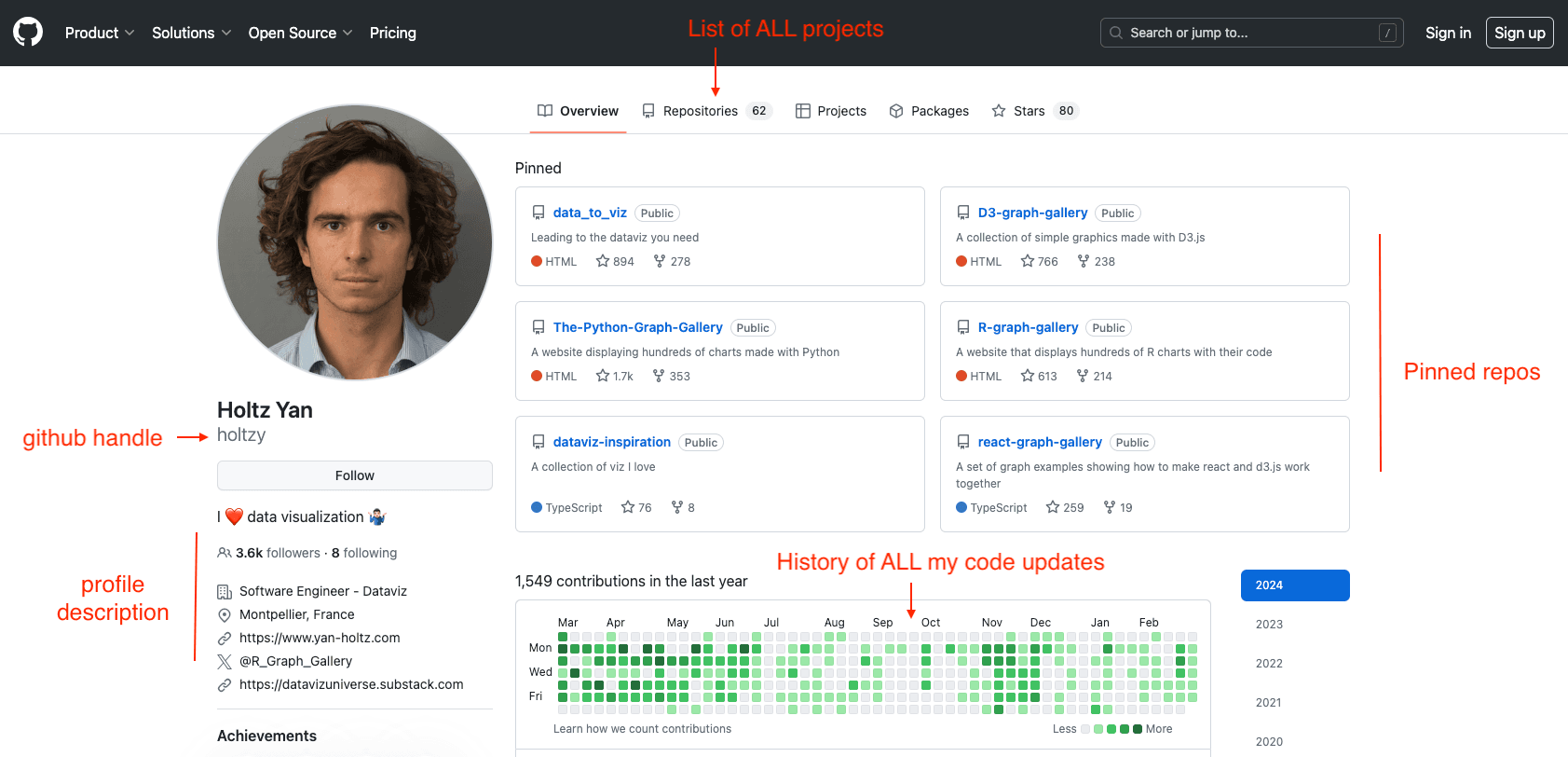 Overview of Yan Holtz github profile
